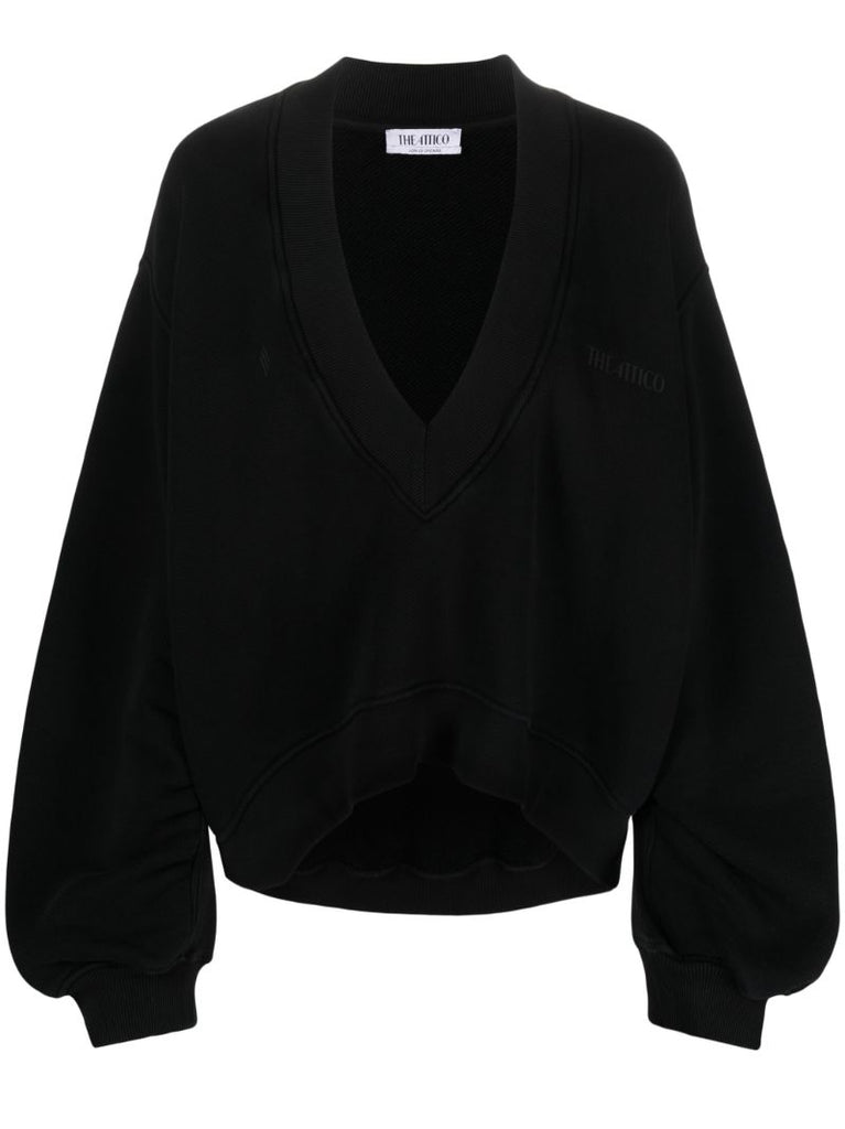 Black V-neck Cotton Sweatshirt