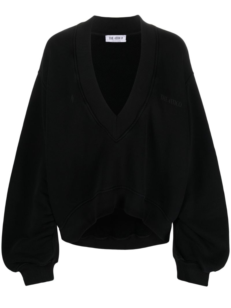 Black V-neck Cotton Sweatshirt