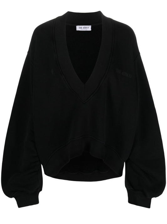 Black V-neck Cotton Sweatshirt