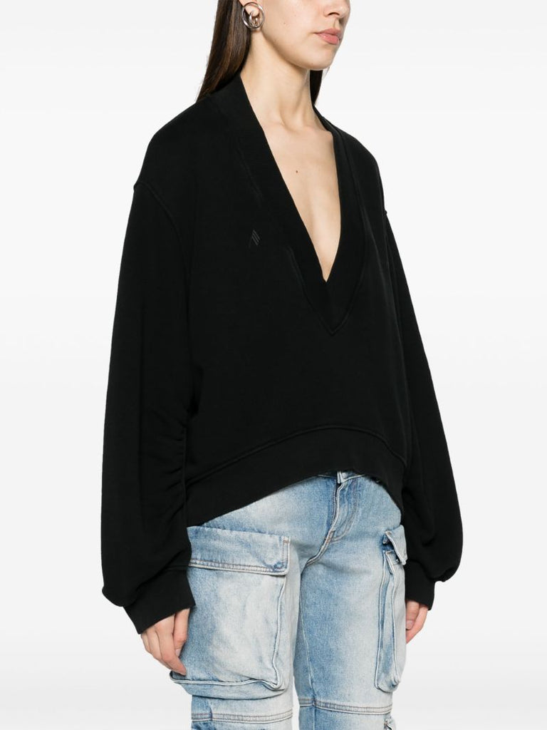 Black V-neck Cotton Sweatshirt