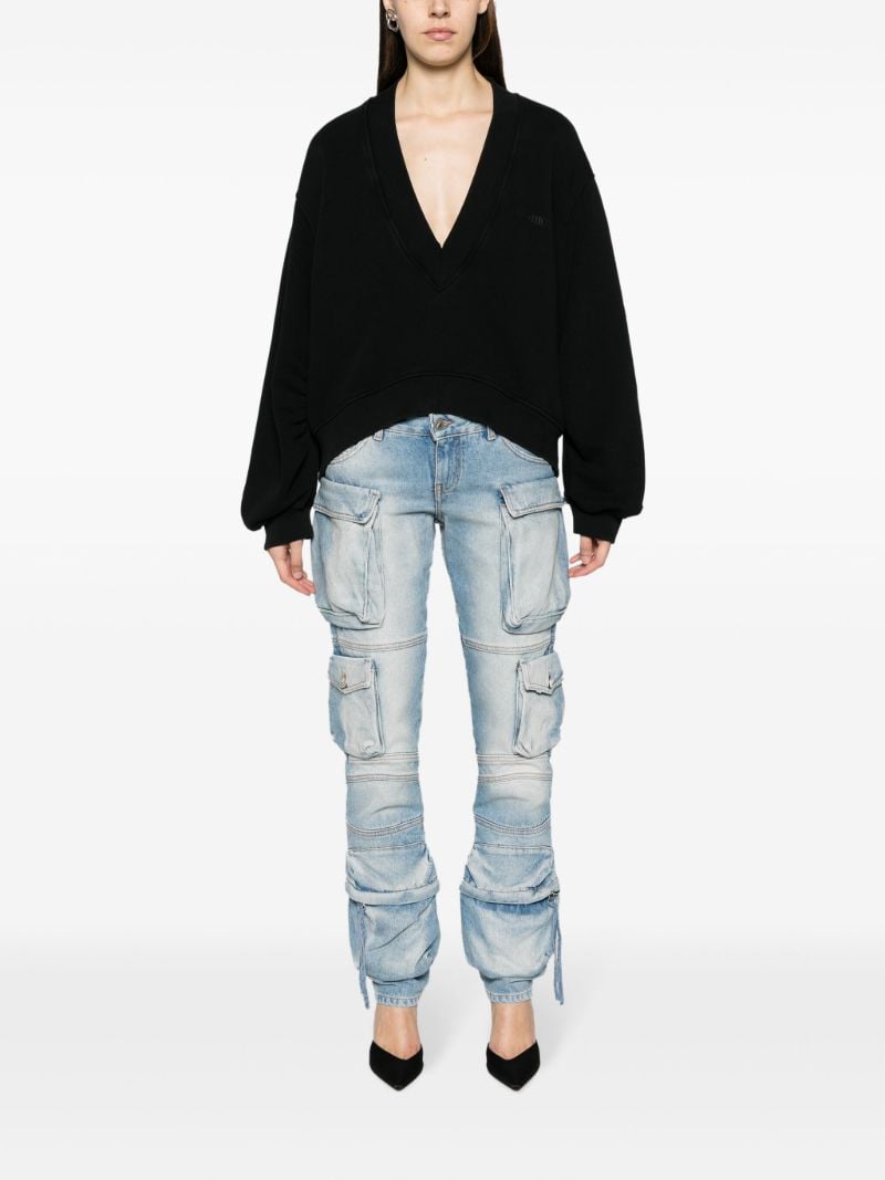 Black V-neck Cotton Sweatshirt