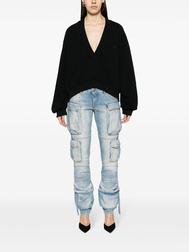 Black V-neck Cotton Sweatshirt