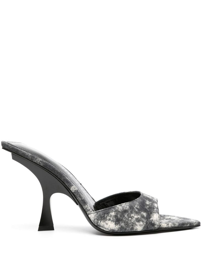 Grey 100 Bleached Denim Mules