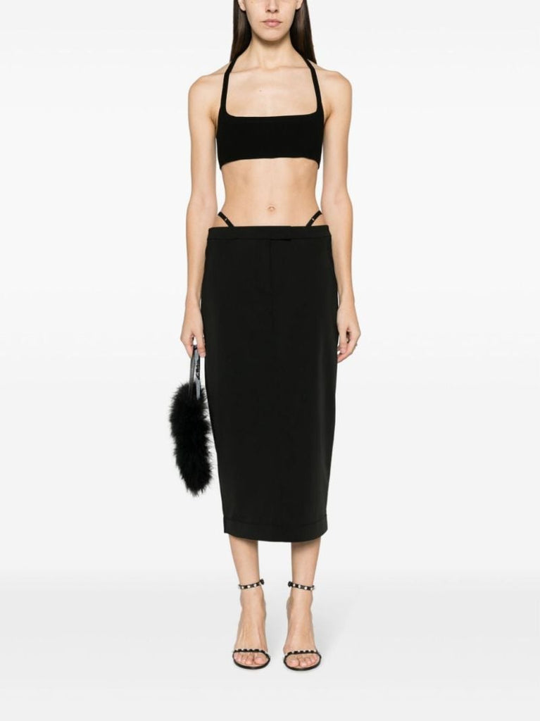 Black Thong-strap Midi Skirt
