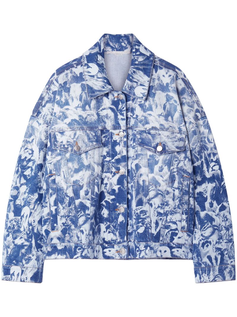 Blue Animal Forest-print Denim Jacket
