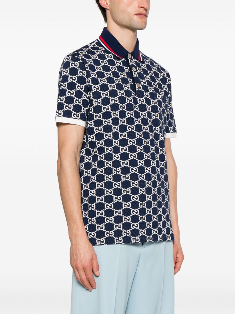 Blue Gg Jacquard Cotton Polo Shirt