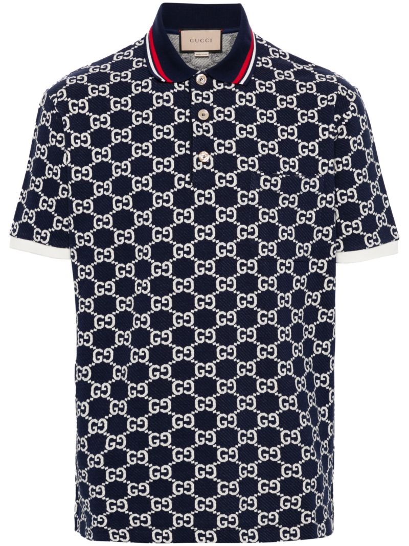 Blue Gg Jacquard Cotton Polo Shirt