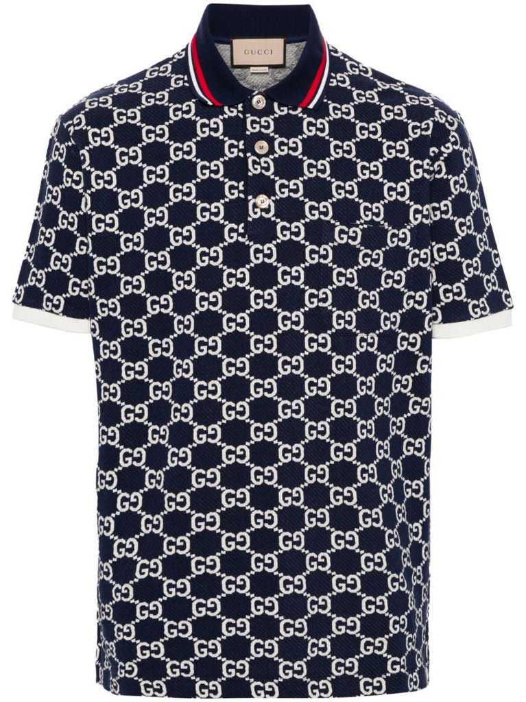 Blue Gg Jacquard Cotton Polo Shirt