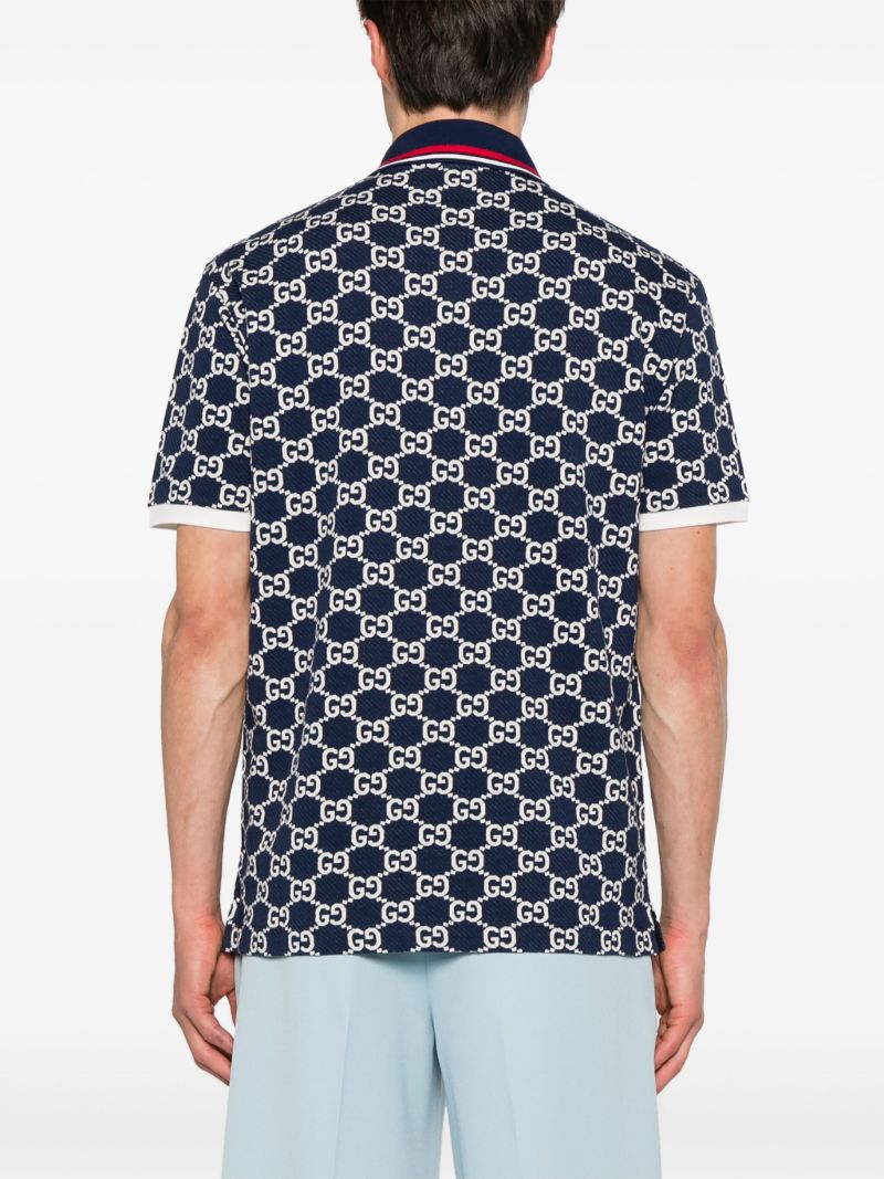 Blue Gg Jacquard Cotton Polo Shirt