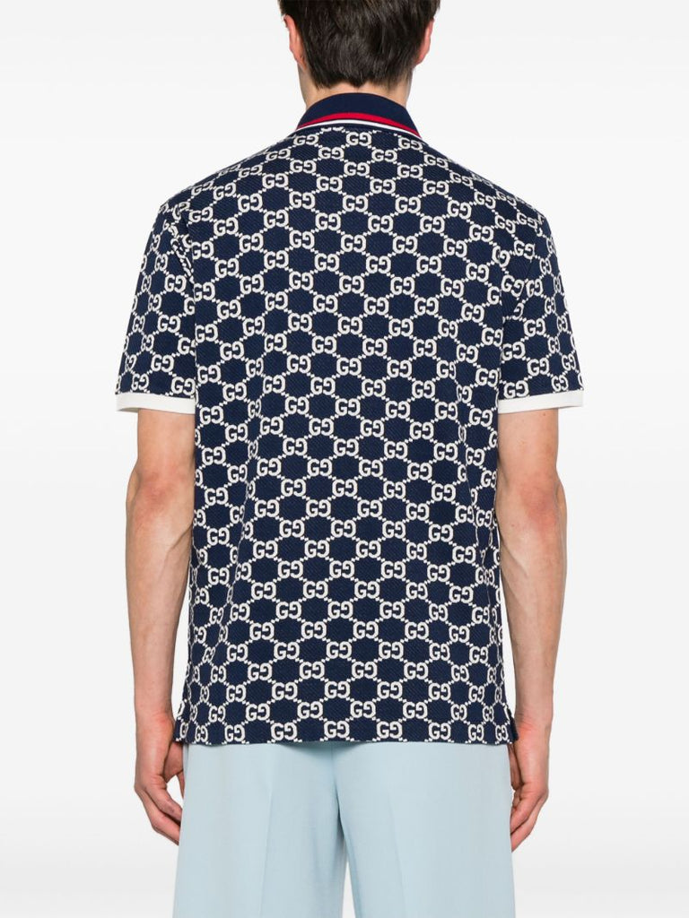Blue Gg Jacquard Cotton Polo Shirt