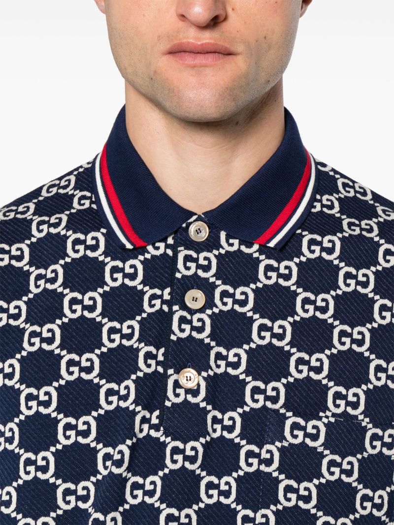 Blue Gg Jacquard Cotton Polo Shirt