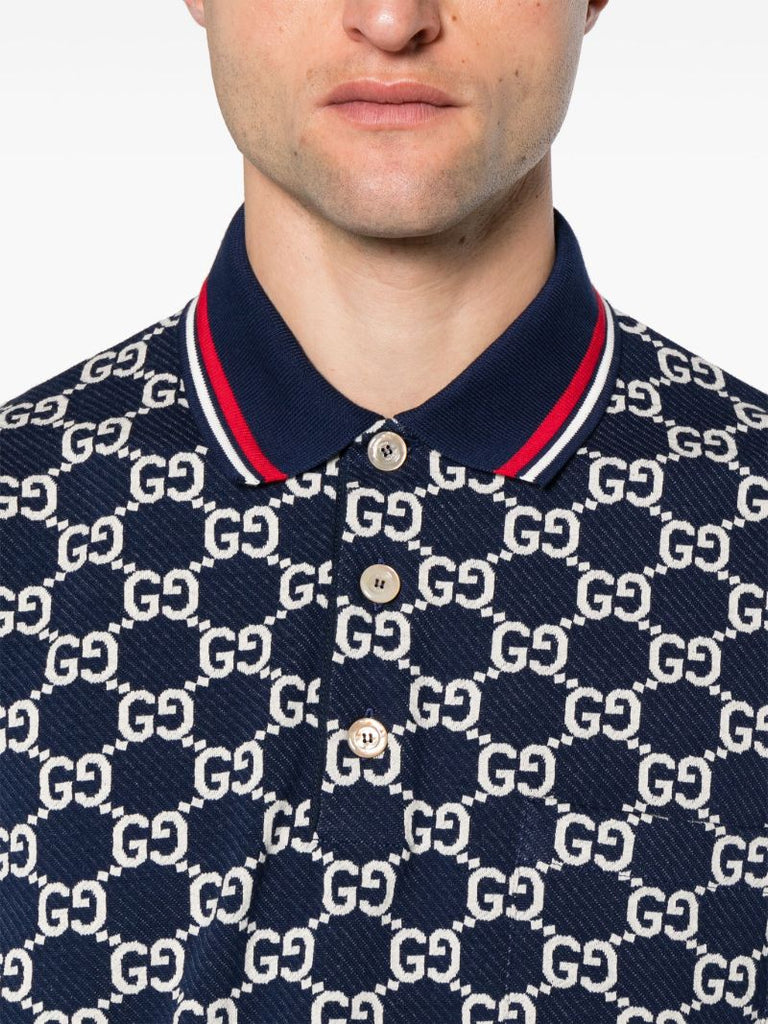 Blue Gg Jacquard Cotton Polo Shirt