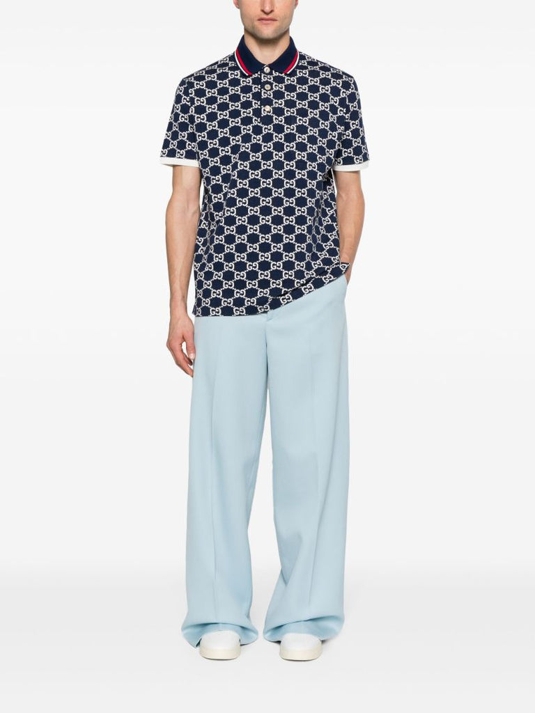 Blue Gg Jacquard Cotton Polo Shirt