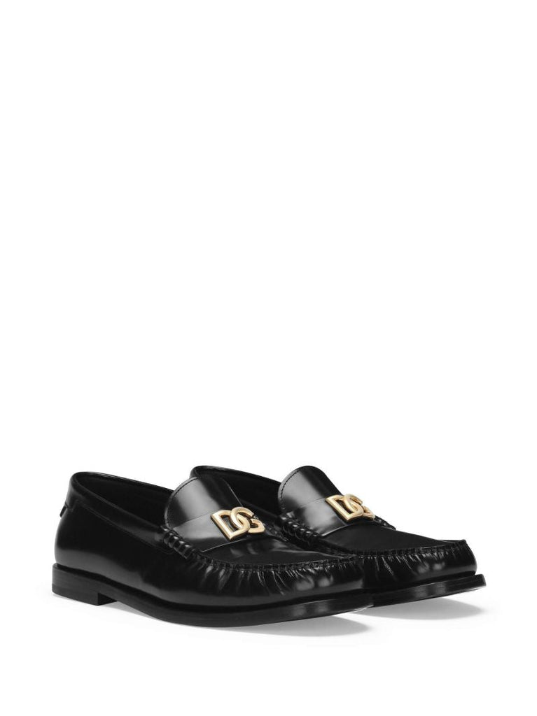 Black Dg-plaque Leather Loafers