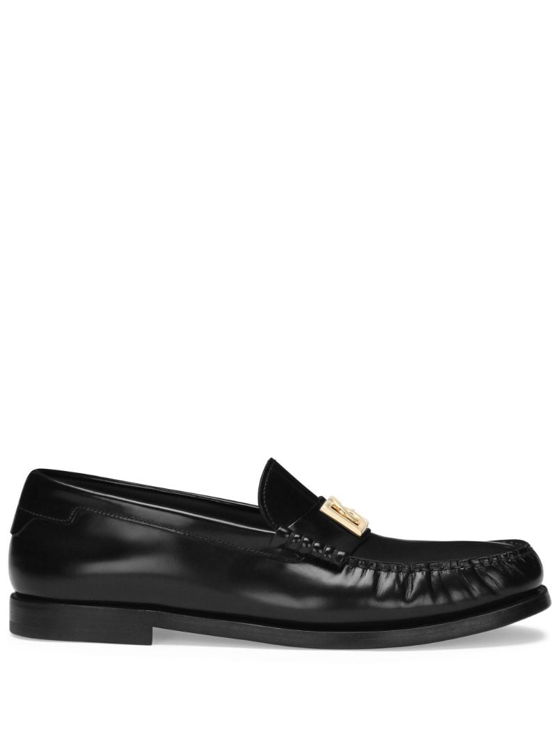 Black Dg-plaque Leather Loafers