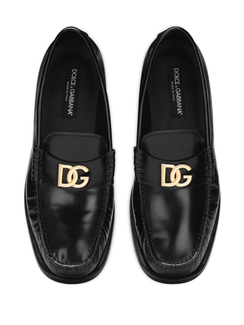Black Dg-plaque Leather Loafers