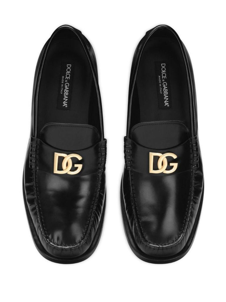 Black Dg-plaque Leather Loafers
