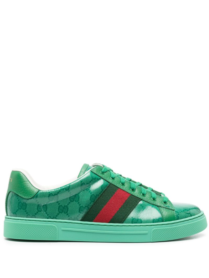 Green Ace Gg Crystal Canvas Sneakers