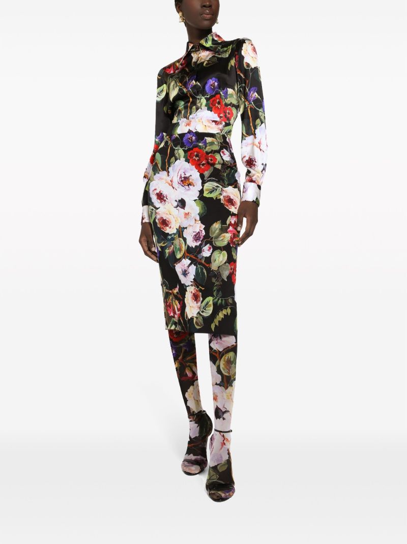 Black Garden Charmeuse Pencil Skirt