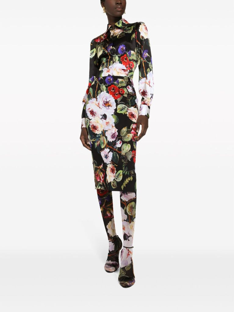 Black Garden Charmeuse Pencil Skirt