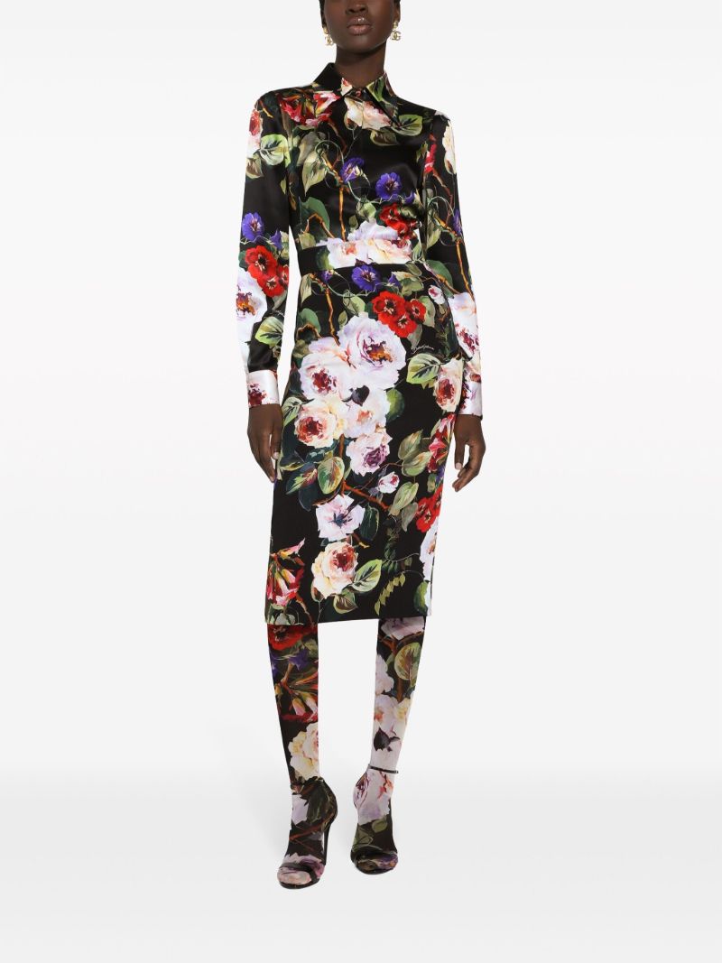 Black Garden Charmeuse Pencil Skirt
