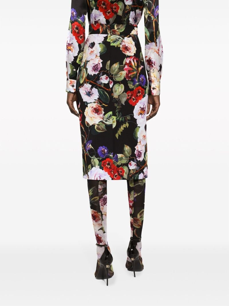 Black Garden Charmeuse Pencil Skirt