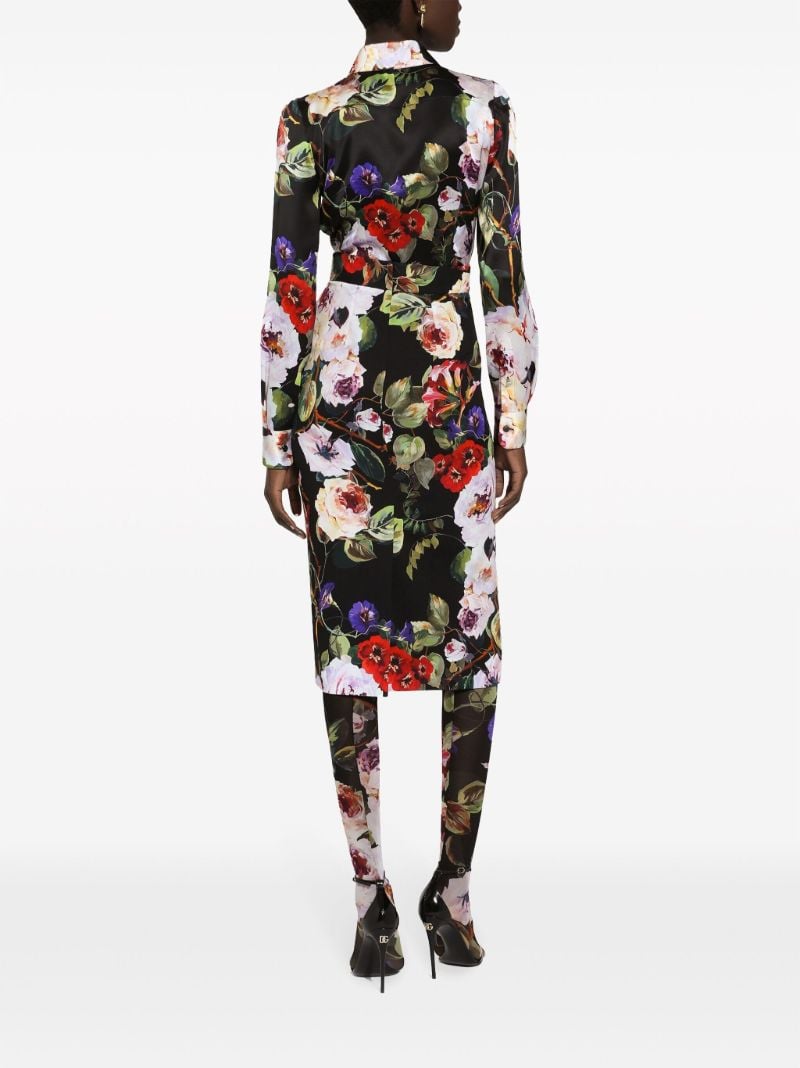 Black Garden Charmeuse Pencil Skirt