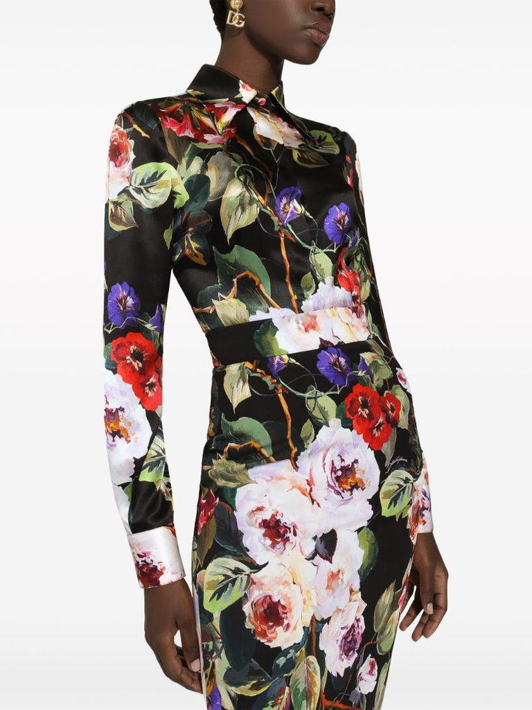 Black Garden Print Shirt