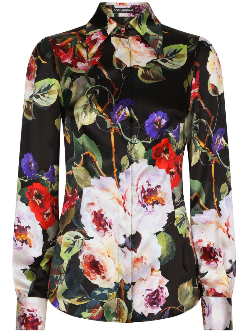 Black Garden Print Shirt
