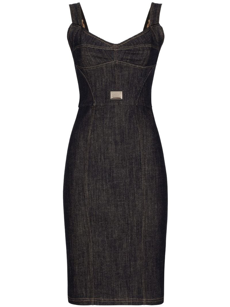 Black Logo Plaque Denim Midi Dress