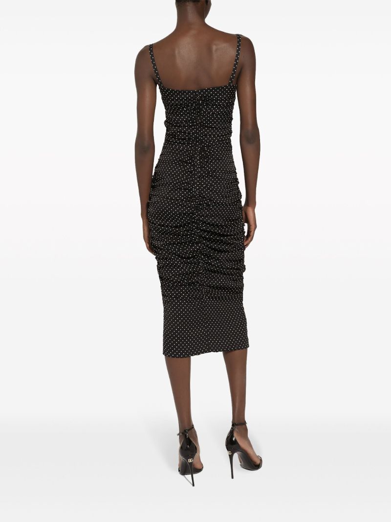 Black Polka Dot Ruched Midi Dress