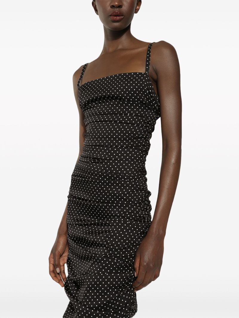 Black Polka Dot Ruched Midi Dress