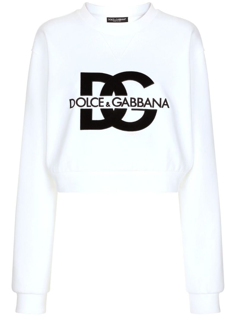 White Logo Print Cropped Sweatshirt