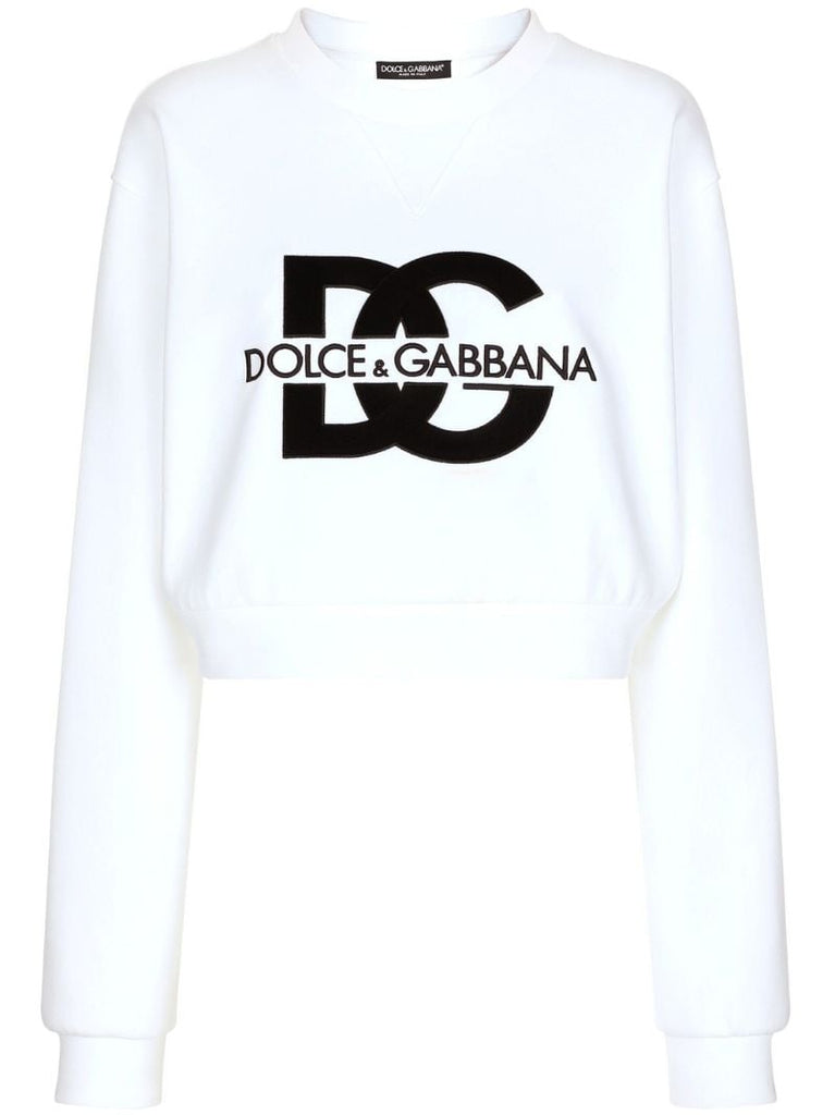 White Logo Print Cropped Sweatshirt