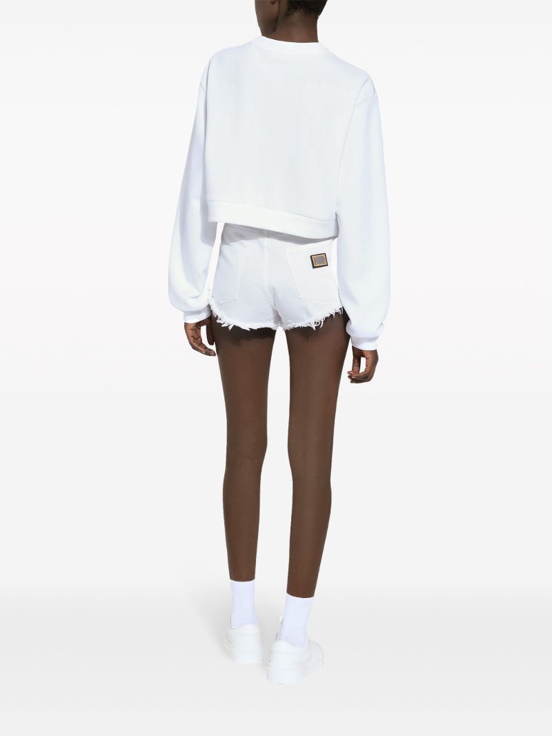 White Logo Print Cropped Sweatshirt