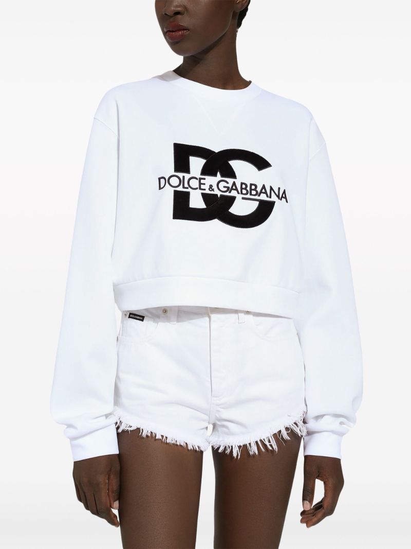White Logo Print Cropped Sweatshirt