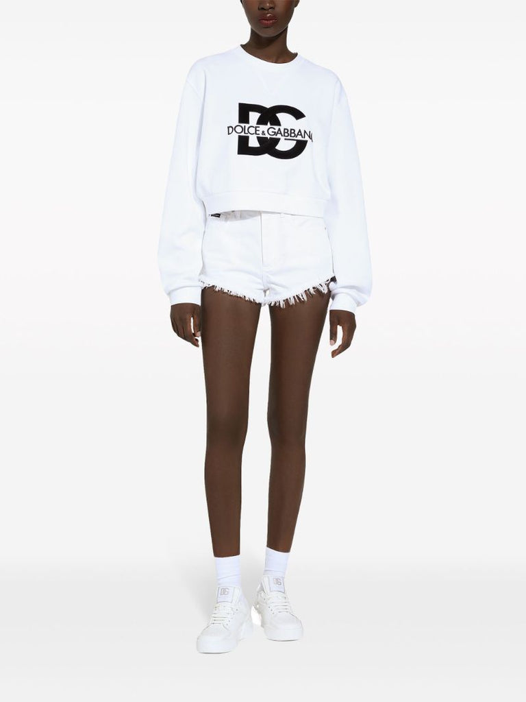 White Logo Print Cropped Sweatshirt