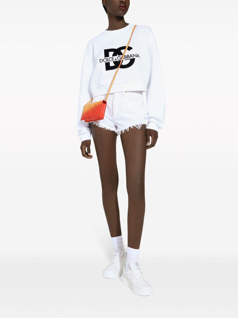 White Logo Print Cropped Sweatshirt