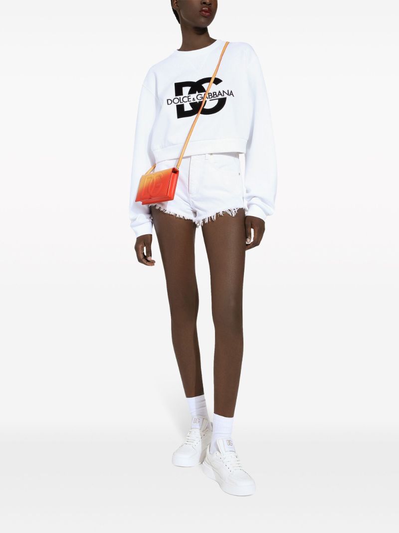 White Logo Print Cropped Sweatshirt