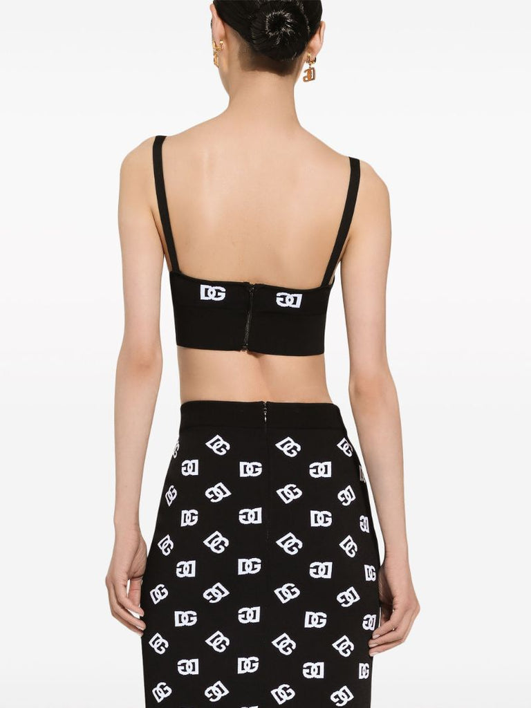 Black Dg Logo Cropped Knit Top