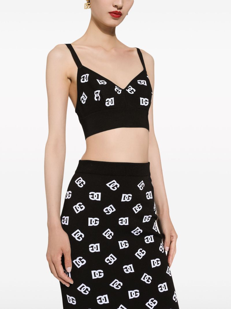 Black Dg Logo Cropped Knit Top