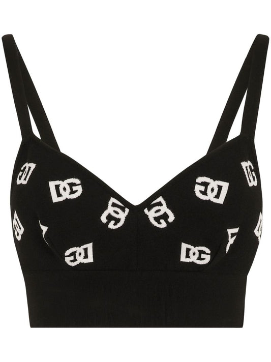 Black Dg Logo Cropped Knit Top