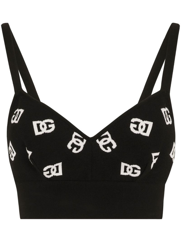 Black Dg Logo Cropped Knit Top