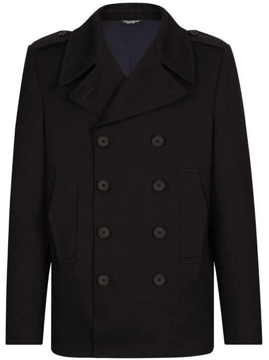 Black Double-breasted Cotton Coat