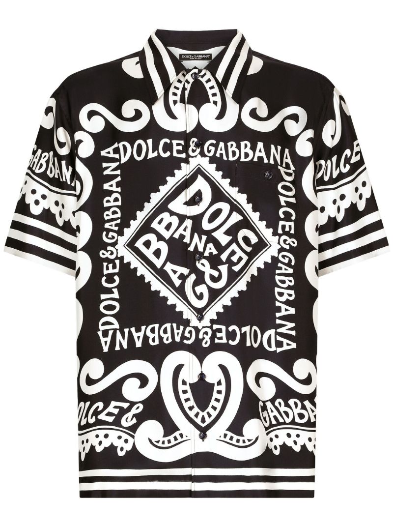 Black Marina-print Silk Shirt