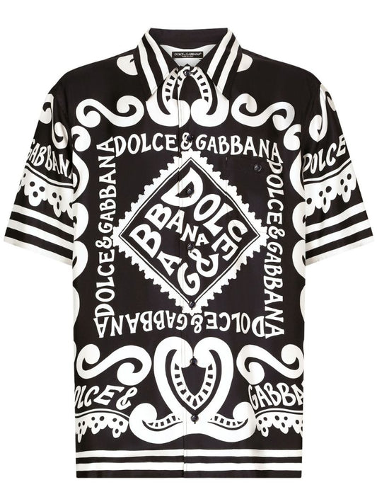 Black Marina-print Silk Shirt