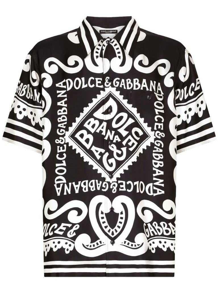 Black Marina-print Silk Shirt