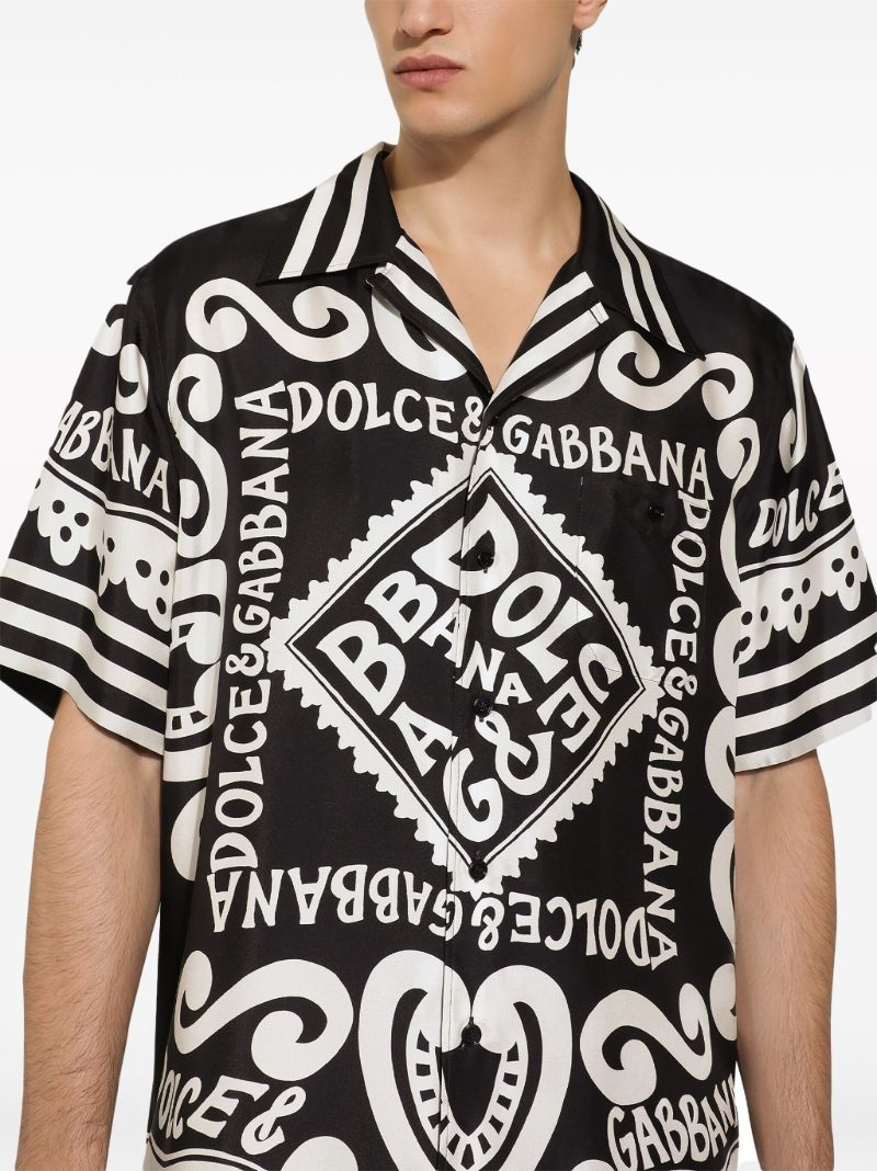 Black Marina-print Silk Shirt