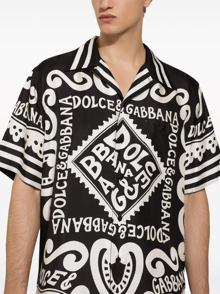 Black Marina-print Silk Shirt