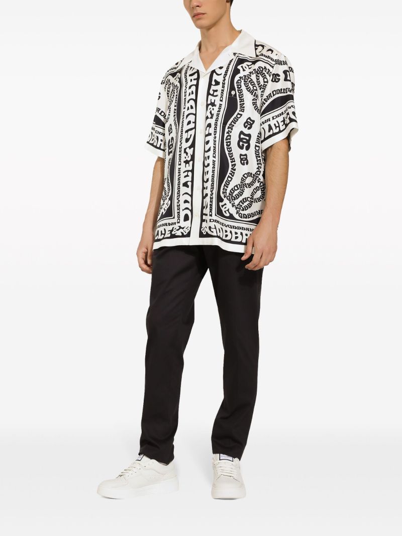 White Marina-print Silk Shirt